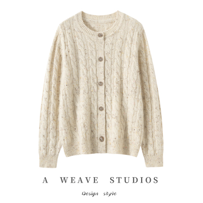 2025秋冬新款羊绒衫女100纯山羊绒双股加厚圆领宽松显瘦针织开衫