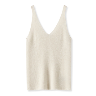 秋冬新款 上衣 100%纯山羊绒吊带背心女套头V领纯色抽条内搭针织衫