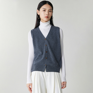 2025秋冬新款100%山羊绒马甲女V领针织开衫柔软保暖毛衣叠穿外搭