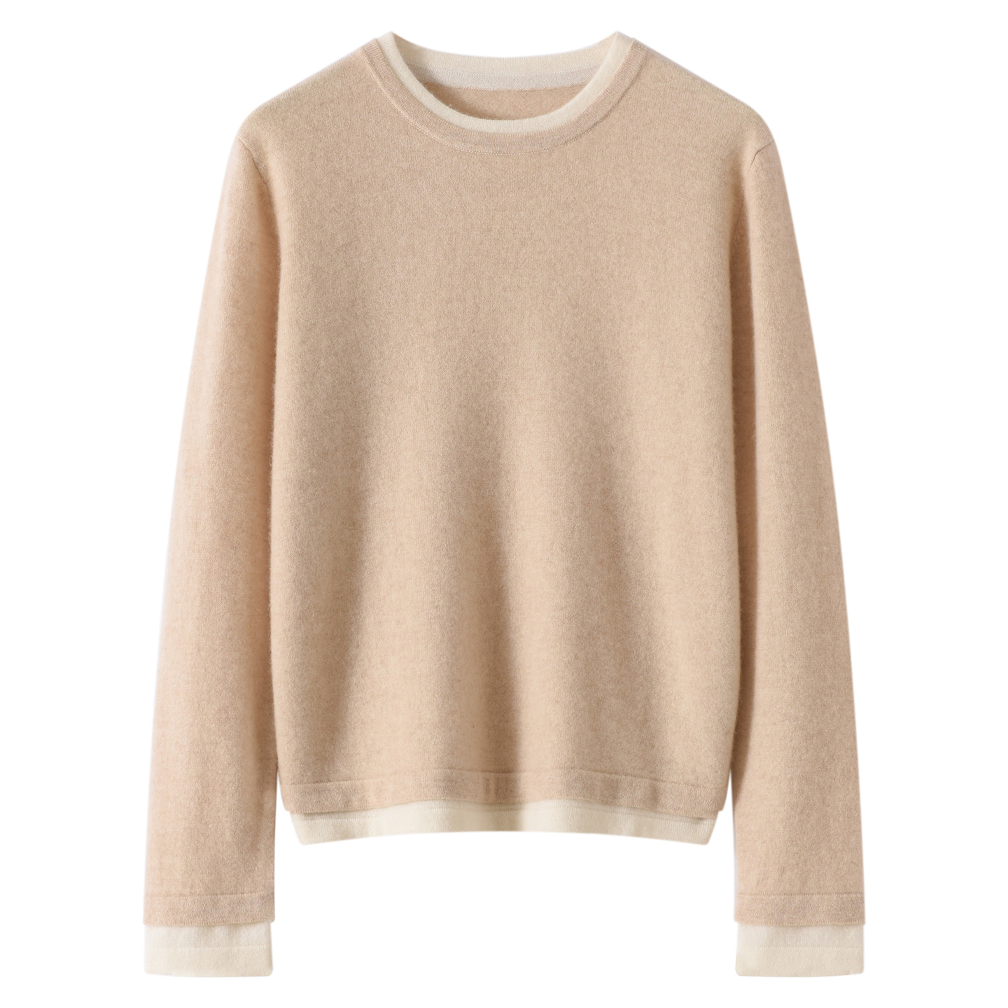 2025秋冬新款100%纯山羊绒衫女圆领假两件宽松显瘦针织打底衫毛衣