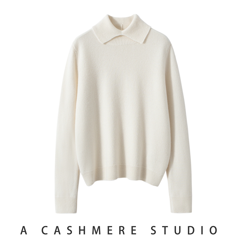 2025秋冬新款100%山羊绒衫女POLO领宽松软糯小翻领百搭针织打底衫