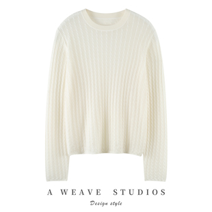 2025秋冬新款圆领扭花针织衫纯色舒适百搭羊毛衫软糯简约套衫毛衣