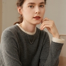 圆领100%纯山羊绒衫 灰色宽松打底上衣 女毛衣秋冬假两件拼色针织衫