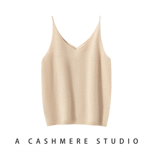 25秋冬新款 100%纯山羊绒平面细带吊带女宽松内搭V领针织背心打底