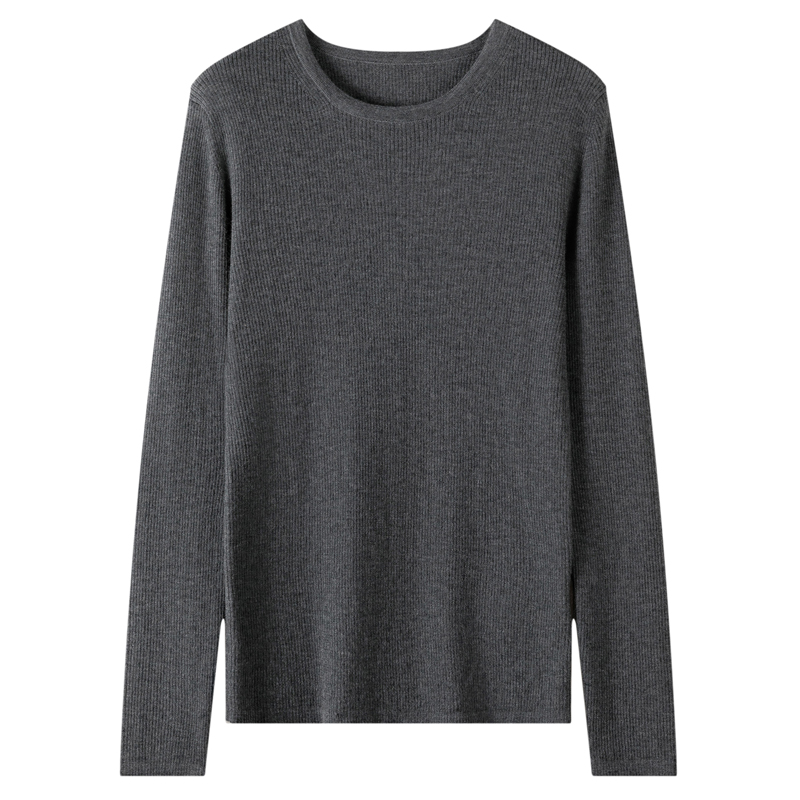 100%纯山羊绒精纺18针工艺圆领抽条修身显瘦纯色简约针织打底套衫