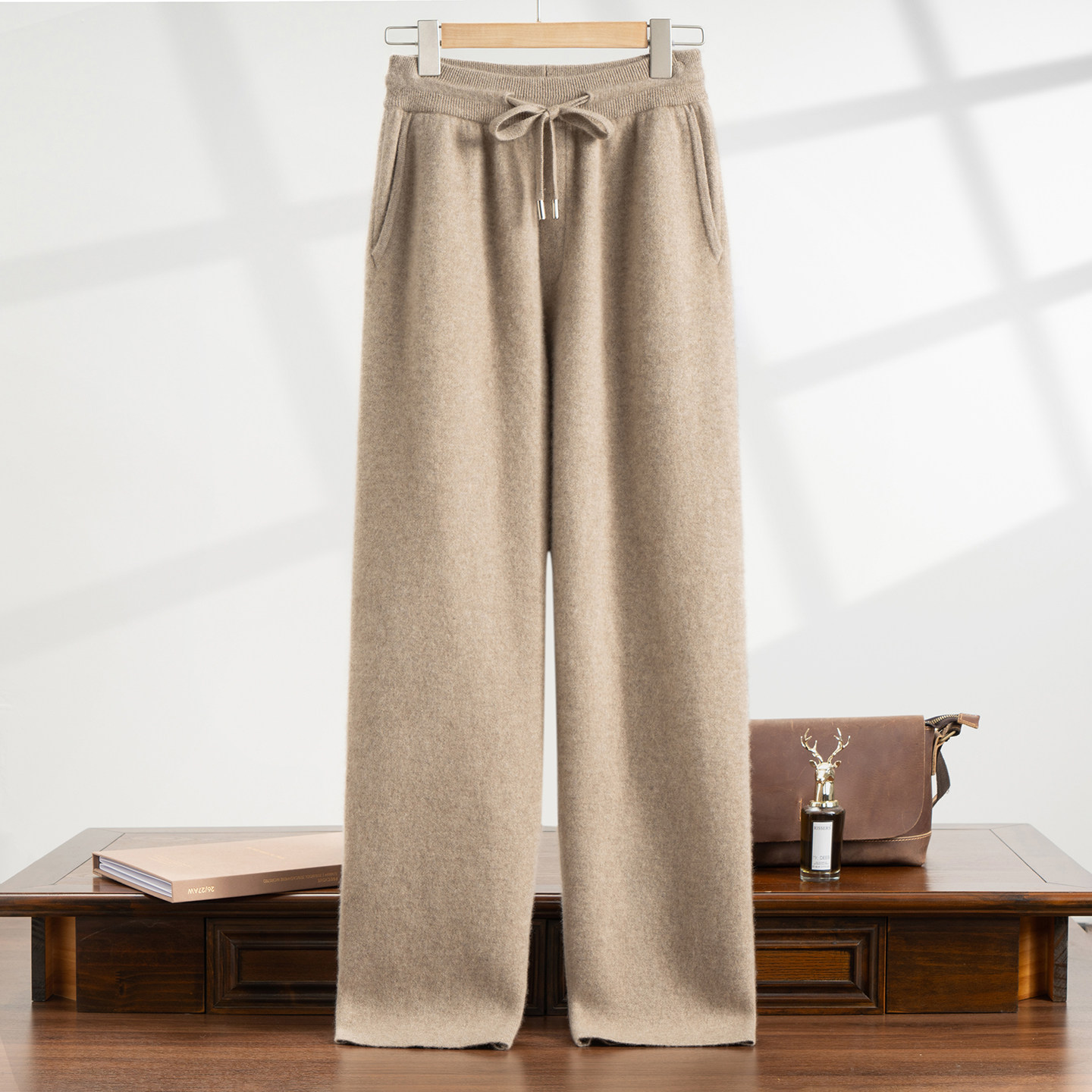 空气层加厚100%纯山羊绒男士直筒裤保暖休闲时尚针织长裤百搭外穿