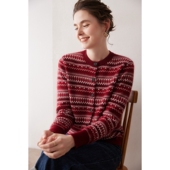 女圆领设计感厚款 秋冬新款 复古费尔岛提花100%山羊绒开衫 针织外套