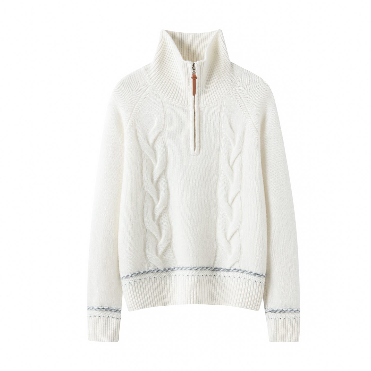 秋冬新款100纯山羊绒衫女半拉链翻领重磅加厚拼色百搭针织打底衫