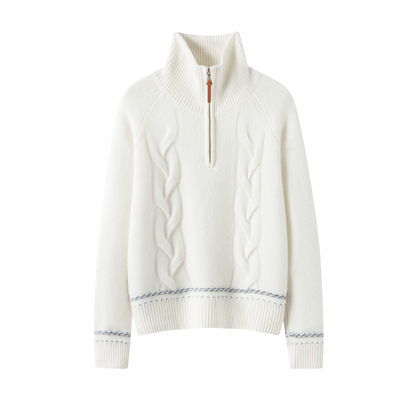 秋冬新款100纯山羊绒衫女半拉链翻领重磅加厚拼色百搭针织打底衫