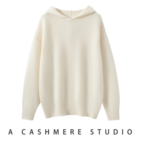 2025秋冬季新款100%纯山羊绒衫女连帽休闲宽松百搭通勤时尚针织衫