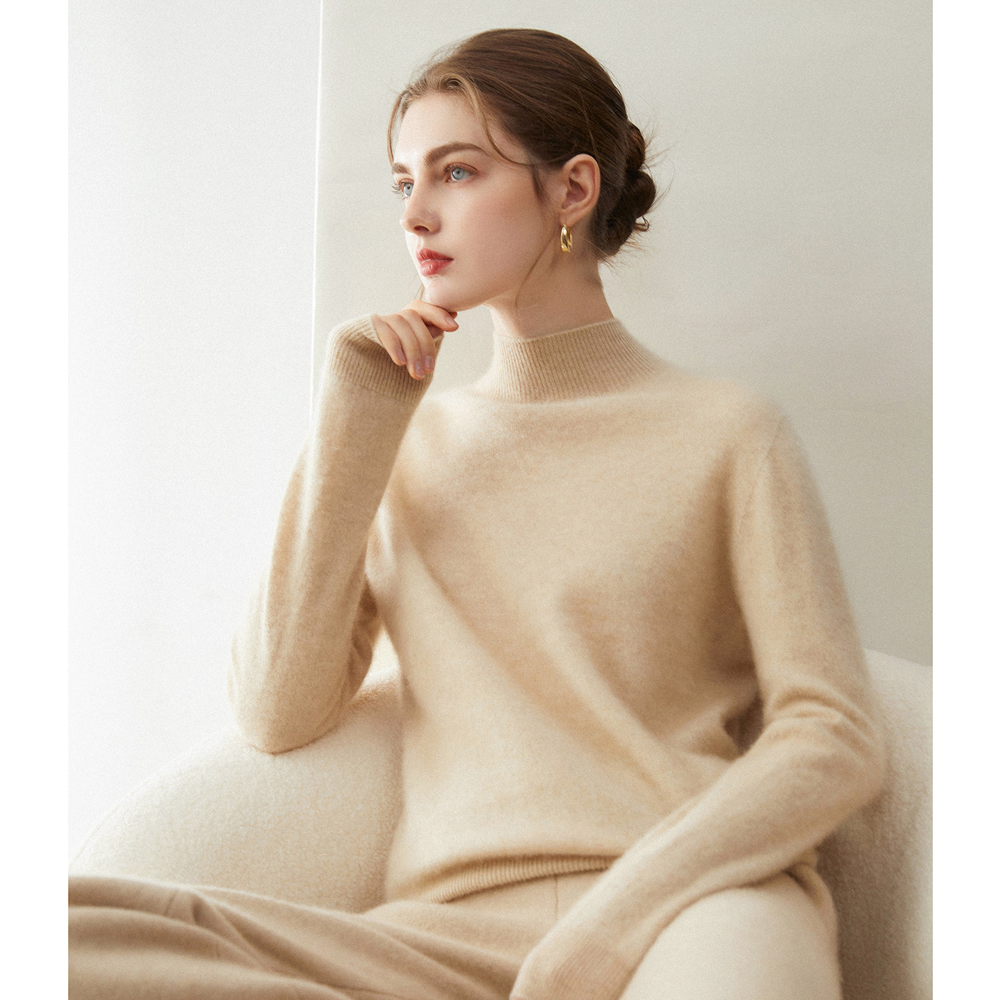 秋冬新款100%纯山羊绒衫女半高领宽松针织打底衫套头内搭简约毛衣,女装/女士精品,羊绒衫,淘宝优惠券,粉丝福利购,淘宝优惠卷