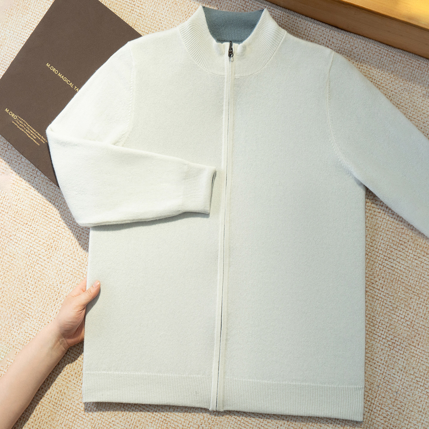 2025秋冬新款加厚100%纯山羊绒开衫男半高领毛衣保暖针织拉链外套