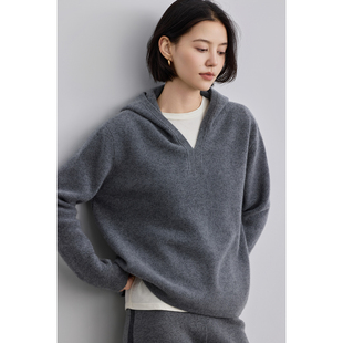 潮 女连帽宽松纯色轻奢百搭针织打底衫 2025秋冬新款 100%纯山羊绒衫