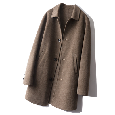 秋冬季新款翻领双面呢羊绒大衣男士风衣中长款100纯羊毛呢子外套