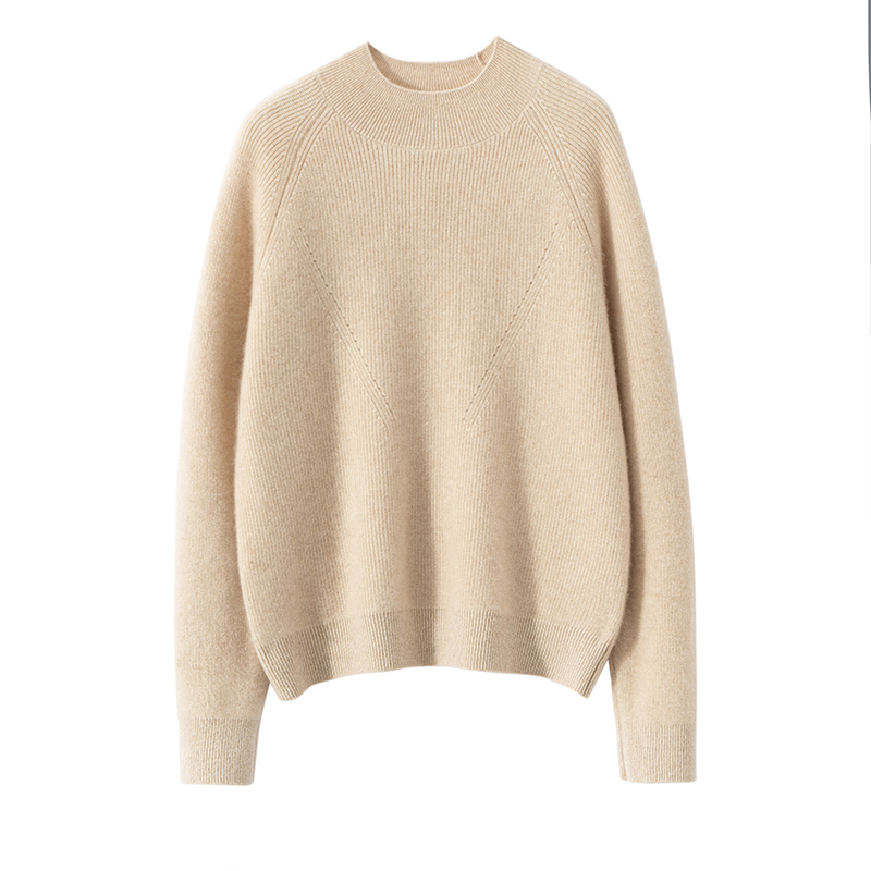 100%山羊绒半高元宝针加厚针织衫