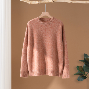 百搭上衣 宽松套头毛衣打底衫 花纱加厚100%纯山羊绒衫 女圆领针织衫