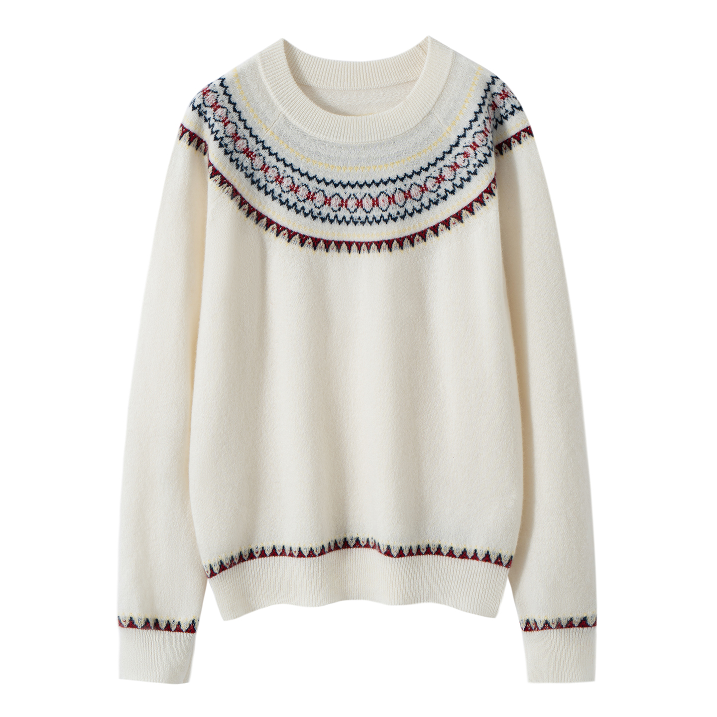 25新款100%纯山羊绒衫女圆领套头宽松毛衣复古提花百搭针织打底衫