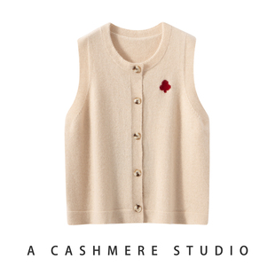 毛衣坎肩外搭 女100%山羊绒无袖 2025秋冬新款 提花设计针织马甲开衫