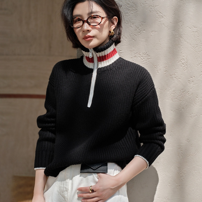 2025秋冬新款纯山羊绒衫女立领半拉链套头加厚外穿气质洋气针织衫