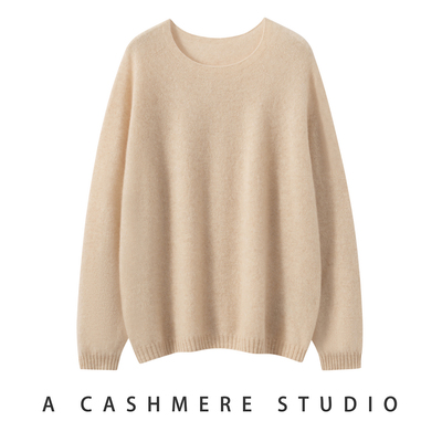 25秋冬新款100%纯山羊绒衫女圆领无缝纯色上衣宽松百搭套头针织衫