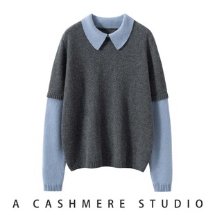 时尚 女polo领假两件针织打底衫 百搭毛衣 100%山羊绒衫 2025秋冬新款