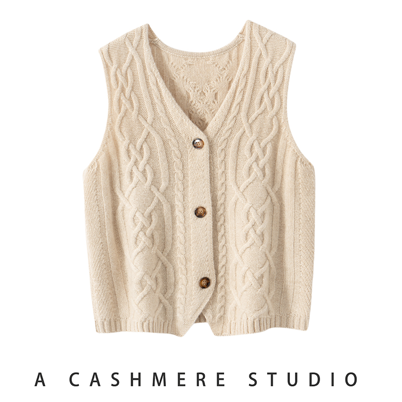 100%山羊绒宽松加厚针织马甲坎肩