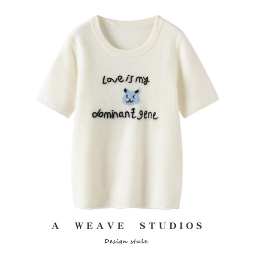 2025秋冬新款100%纯山羊绒衫女圆领套头毛衣宽松针织打底短袖上衣