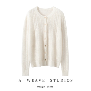 针织衫 镂空宽松百搭时尚 外套 女圆领山羊绒桑蚕丝开衫 2025秋冬新款