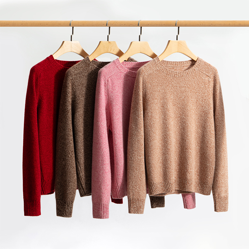 100%山羊绒圆领马鞍肩加厚针织衫