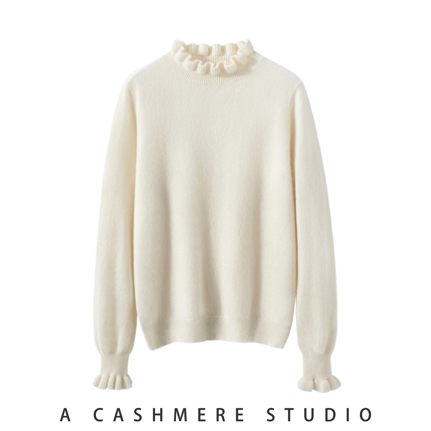 2025秋冬新款100%山羊绒衫女木耳领撞色时尚打底套头长袖针织上衣