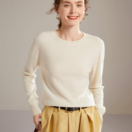 喜姿鹿长袖圆领简约纯山羊绒百搭