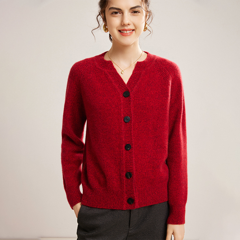 100%山羊绒圆领宽松加厚开衫外套