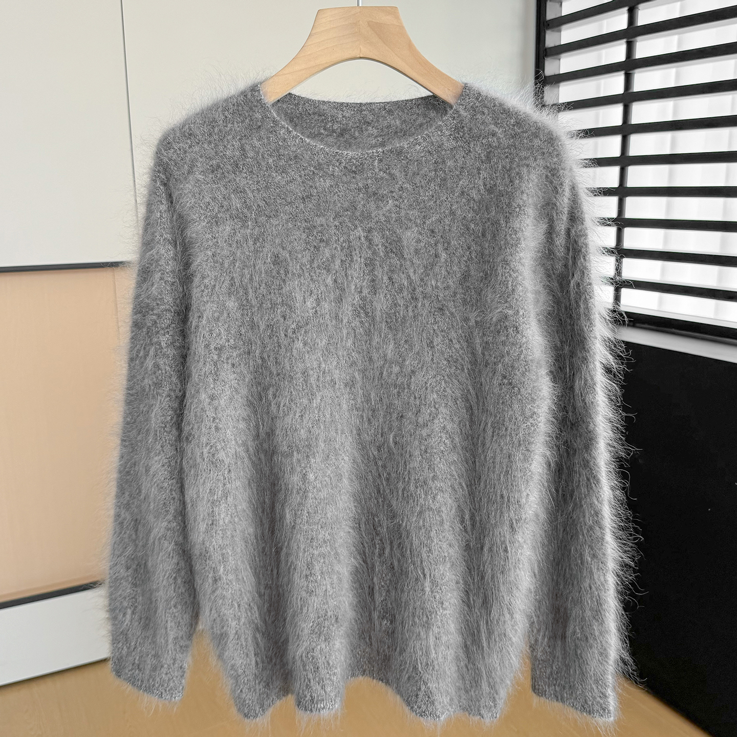 秋冬新款100%山羊绒衫女圆领拉绒针织衫纯色休闲百搭宽松毛衣上衣