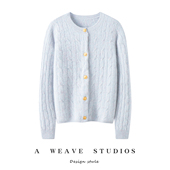 女圆领麻花针织开衫 2025秋冬新款 100%纯山羊绒衫 毛衣外套外搭打底