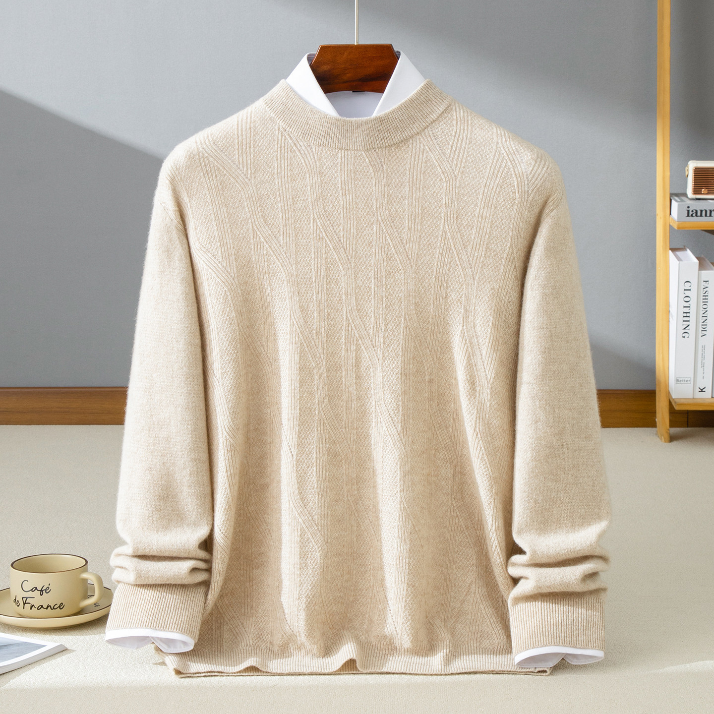 25秋冬新款100%纯山羊绒衫男圆领提花针织套头保暖毛衣商务打底衫,男装,羊绒套衫,淘宝优惠券,粉丝福利购,淘宝优惠卷