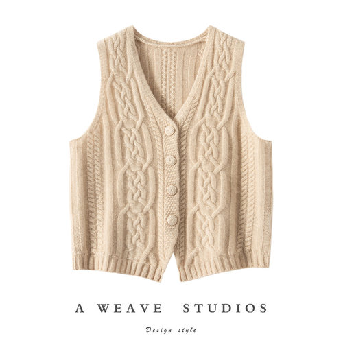 100纯山羊绒针织马甲女无袖开衫