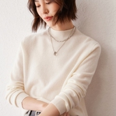 女宽松半高领针织打底衫 秋冬新款 一线成衣100纯山羊绒衫 内搭毛衣
