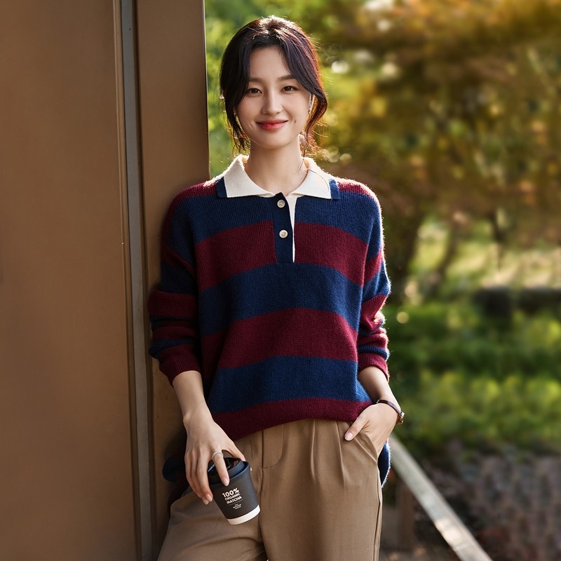 独爱气质款~秋冬新款100%纯山羊绒衫加厚POLO领毛衣条纹针织上衣,女装/女士精品,羊绒衫,淘宝优惠券,粉丝福利购,淘宝优惠卷