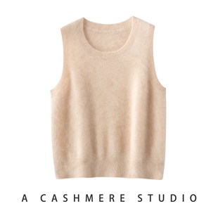 宽松内搭保暖上衣 针织打底衫 25秋冬新款 100%山羊绒背心女圆领无袖