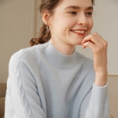 插肩袖 半高领100纯山羊绒衫 女加厚亲肤毛衣秋冬新款 针织宽松打底