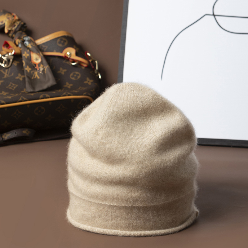 2025秋冬新款100%山羊绒帽子女洋气百搭卷边包头帽男女情侣堆堆帽