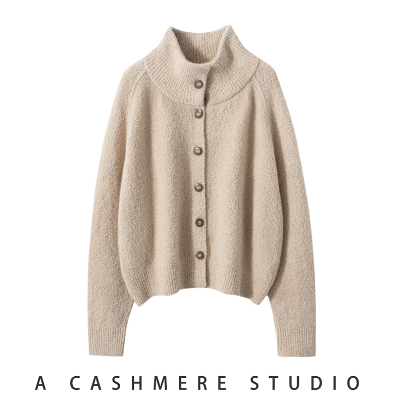 2025秋冬新款100%山羊绒衫女宽松加厚软糯带排扣百搭慵懒针织开衫