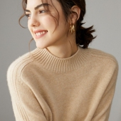 秋冬半高领羊绒衫 女100纯山羊绒加厚毛衣宽松百搭套头针织打底衫