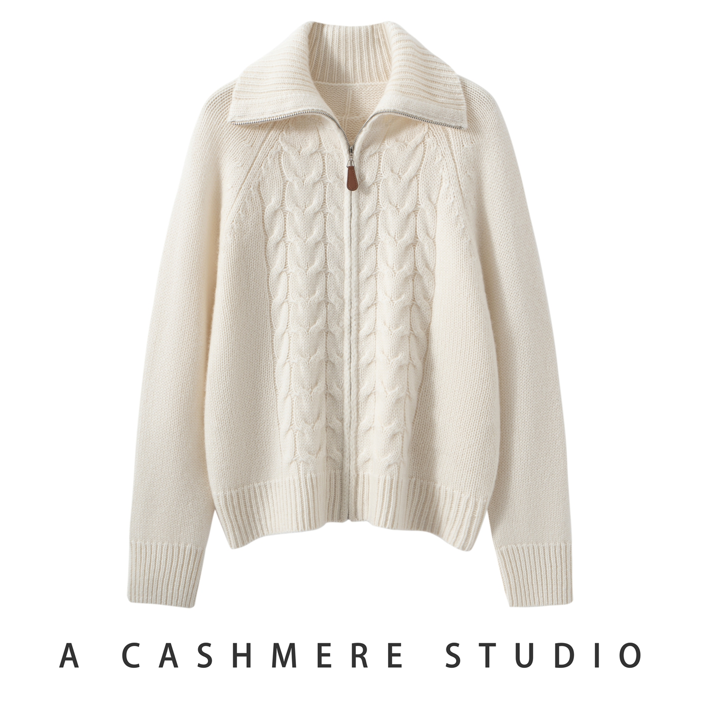 2025秋冬新款100%纯山羊绒衫女重磅加厚翻领拉链麻花针织开衫外套