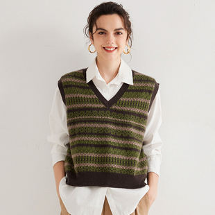 坎肩针织毛衣马甲 外套重工提花复古无袖 25秋冬新款 100纯山羊绒衫