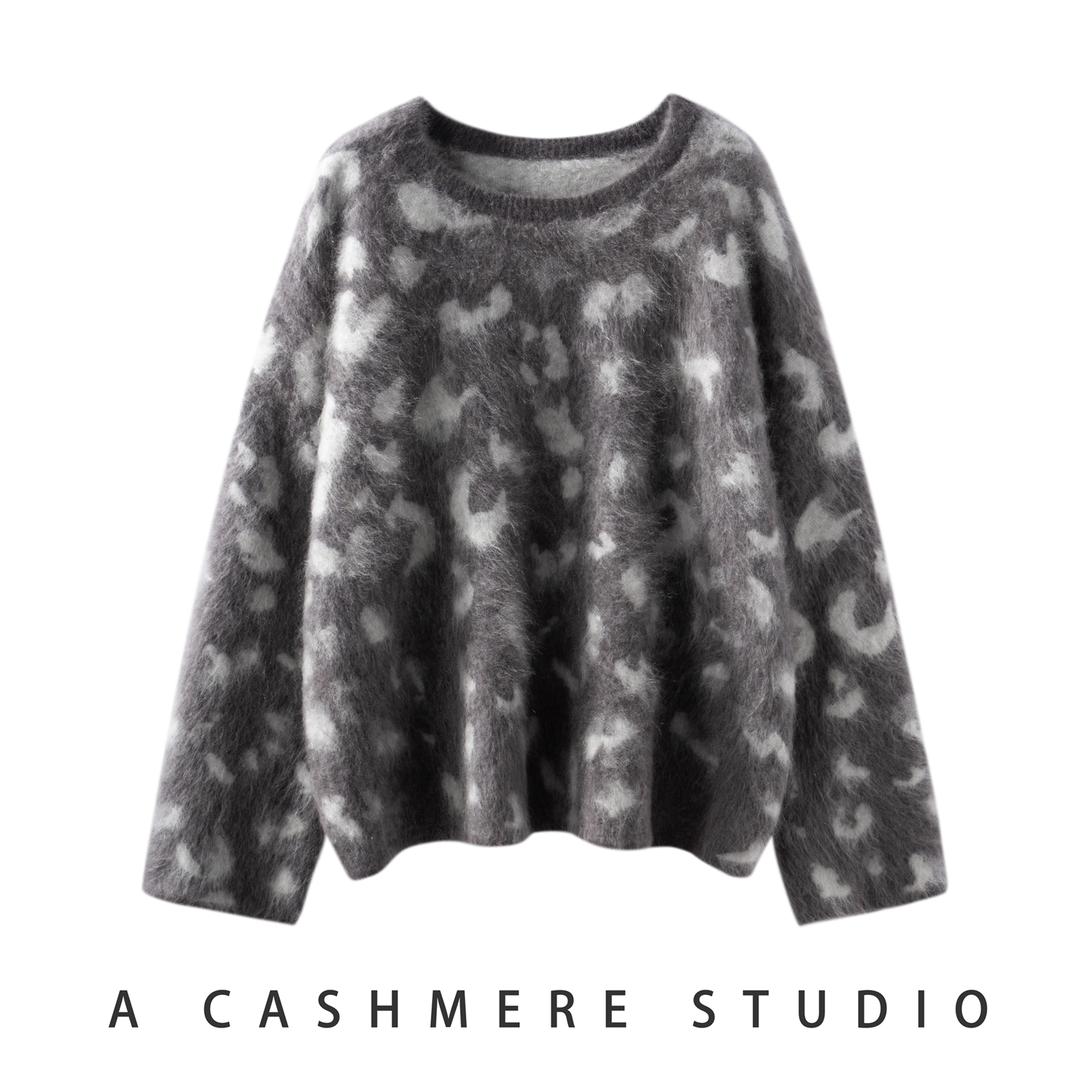 拉绒83%山羊绒+17%桑蚕丝羊绒衫女圆加厚领拼色宽松慵懒针织毛衣