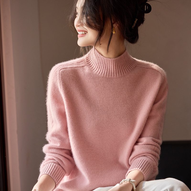 双股加厚100%纯山羊绒衫女半高领宽松套头baby羊绒毛衣针织打底衫