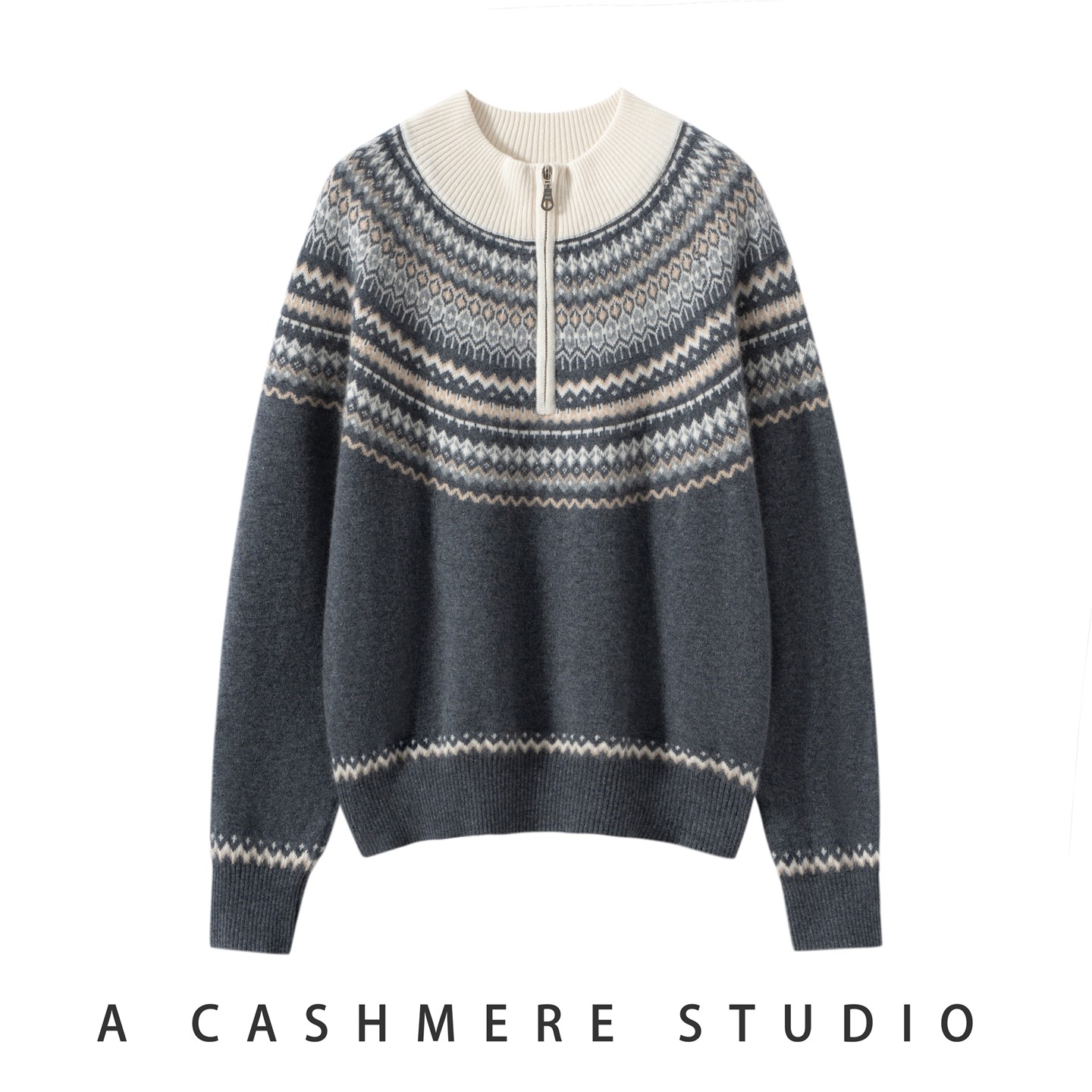 2025秋冬新款女撞色提花半拉链100%纯山羊绒衫休闲宽松保暖打底衫,女装/女士精品,羊绒衫,淘宝优惠券,粉丝福利购,淘宝优惠卷