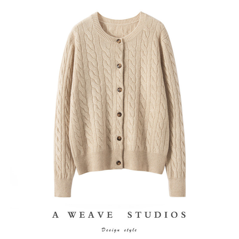 25秋冬新款100%山羊绒衫女宽松简约外套纯色复古立体绞花针织开衫,女装/女士精品,羊绒衫,淘宝优惠券,粉丝福利购,淘宝优惠卷