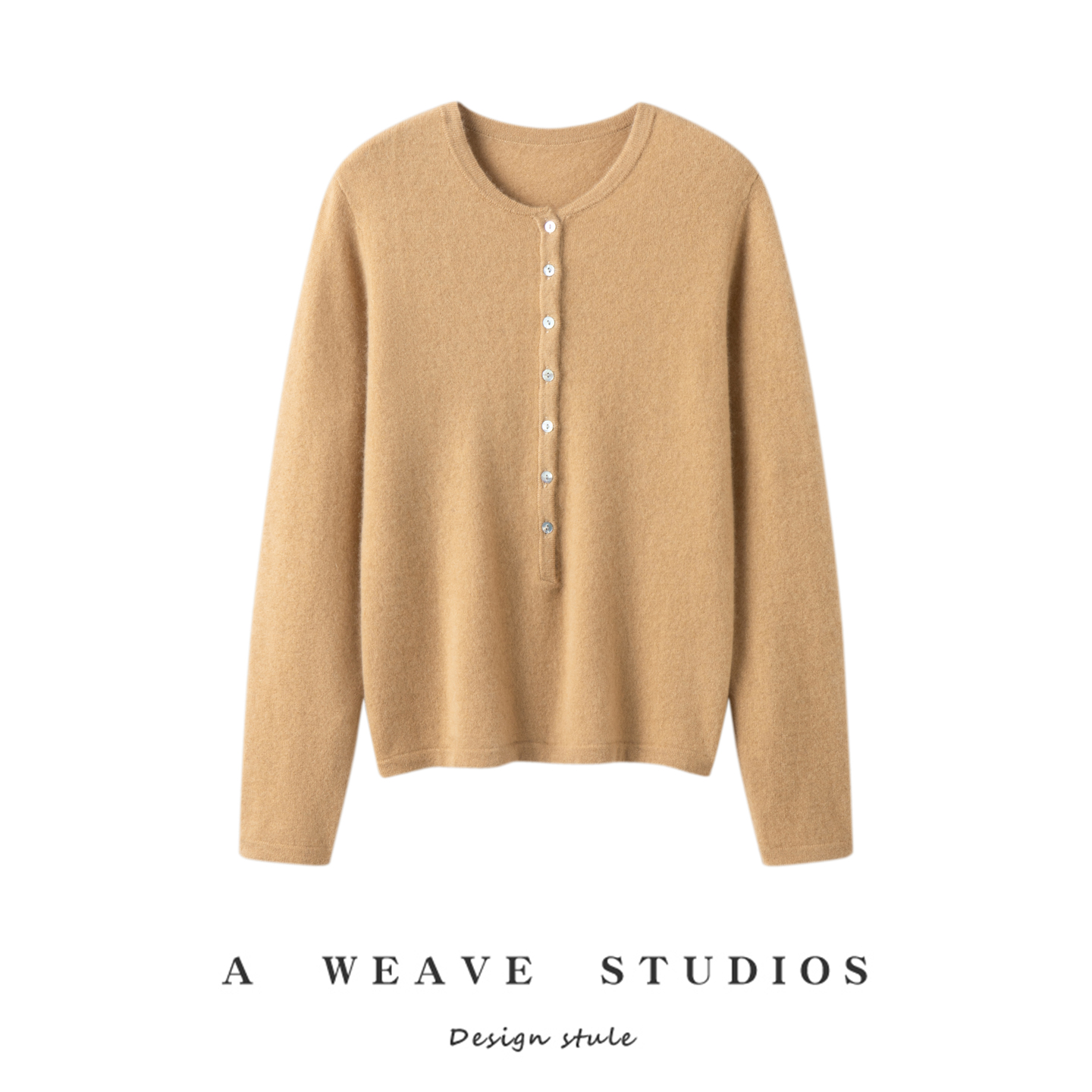 2025秋冬100%纯羊绒衫女新款系扣圆领套头长袖气质宽松针织打底衫